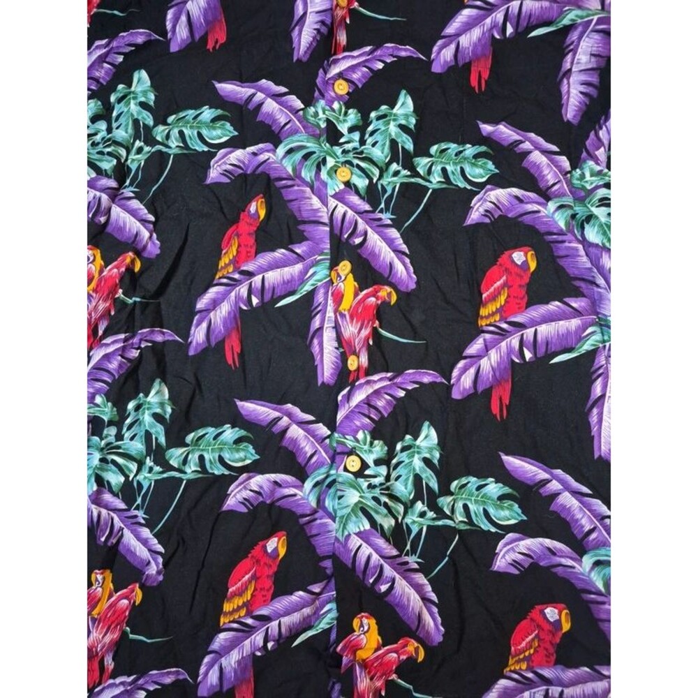 Vintage Paradise Found Shirt Mens 3XL Purple Hawaiian Bird 100% Rayon Magnum PI - Picture 2 of 11